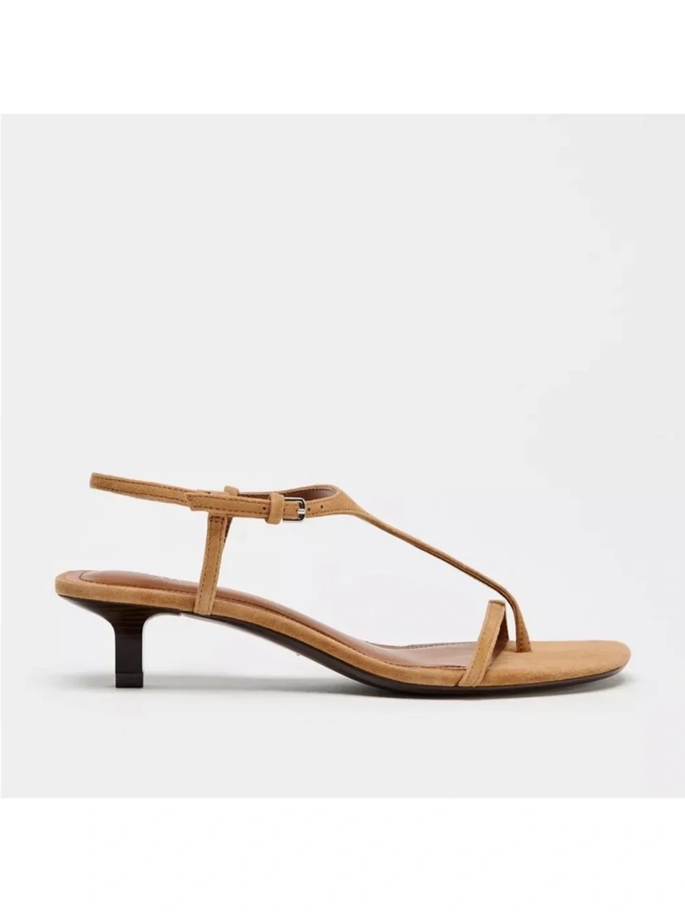 Zara Suede Kitten Heel Thong Sandal - Picture 2 of 8